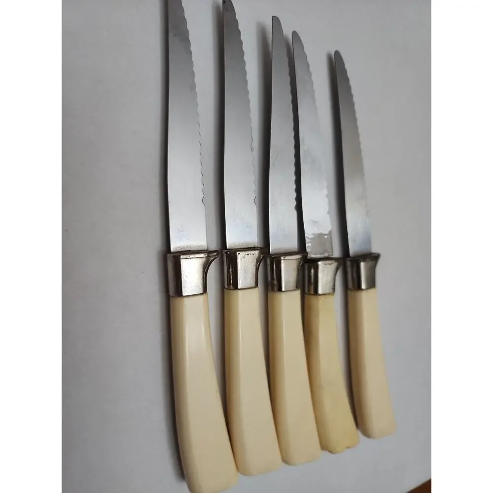 Five Piece Vintage Lifetime Cutlery Steak Knife Set Fleur D'Or~Sheffield England